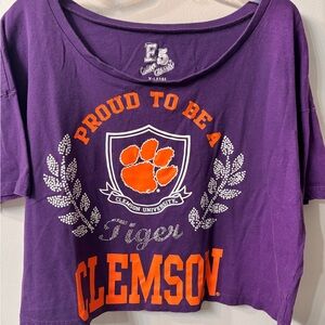 E5 Women's Purple Clemson Crop Top with rhinestone “Tiger”